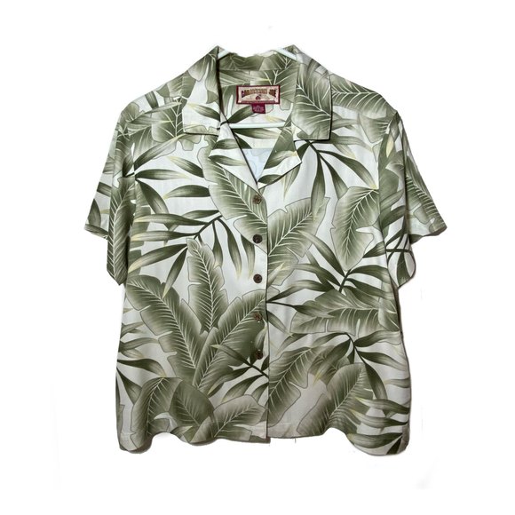 Caribbean Joe Tropical Top Pants Set Size L Green Ivory - Picture 2 of 10